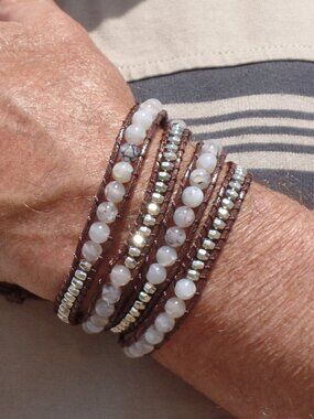 Moon Stone Bead Bracelet MULTI WRAP NWOT